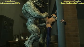 Huge bulky monster breaks the pussy of superhero woman 3D Porn Clip